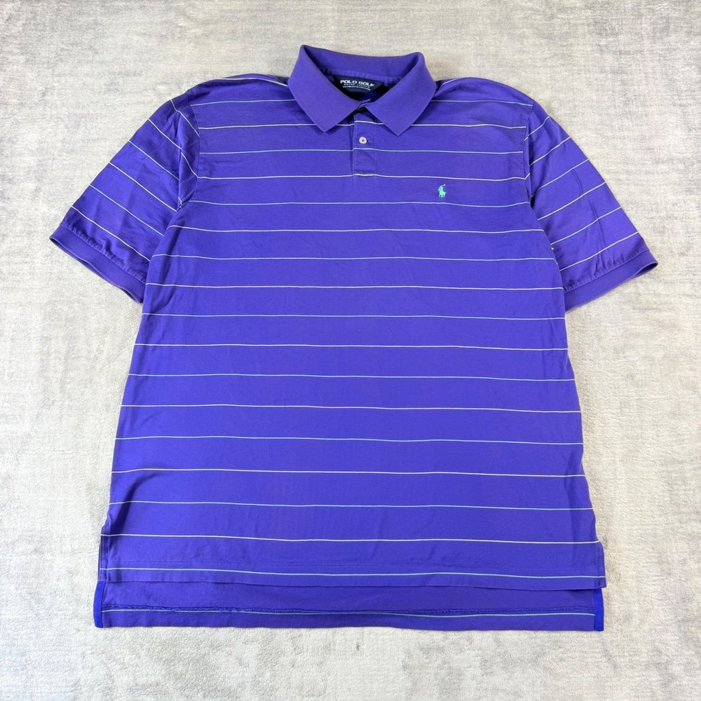 Polo Golf Ralph Lauren Shirt Mens Large Purple Striped Pima Cotton Stretch Pony